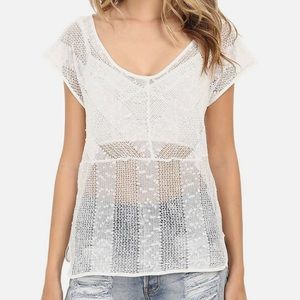 JACK Senna Top White Crochet V-Neck Pullover Swim Cover Up Boho Size Small